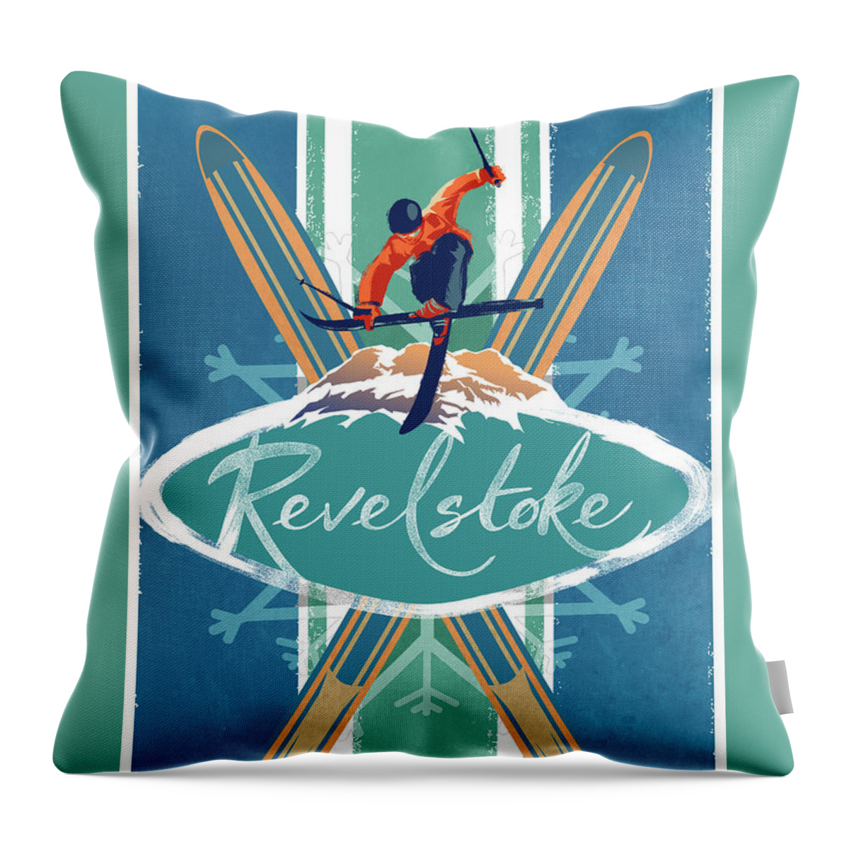 Ski Art Throw Pillow featuring the painting Revelstoke Ski Poster by Sassan Filsoof