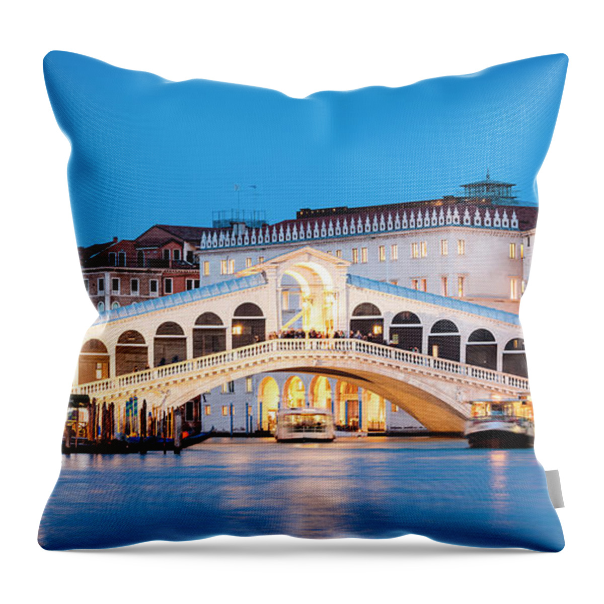 Venice Throw Pillow featuring the photograph Rialto bridge panoramic at dusk, Venice by Matteo Colombo