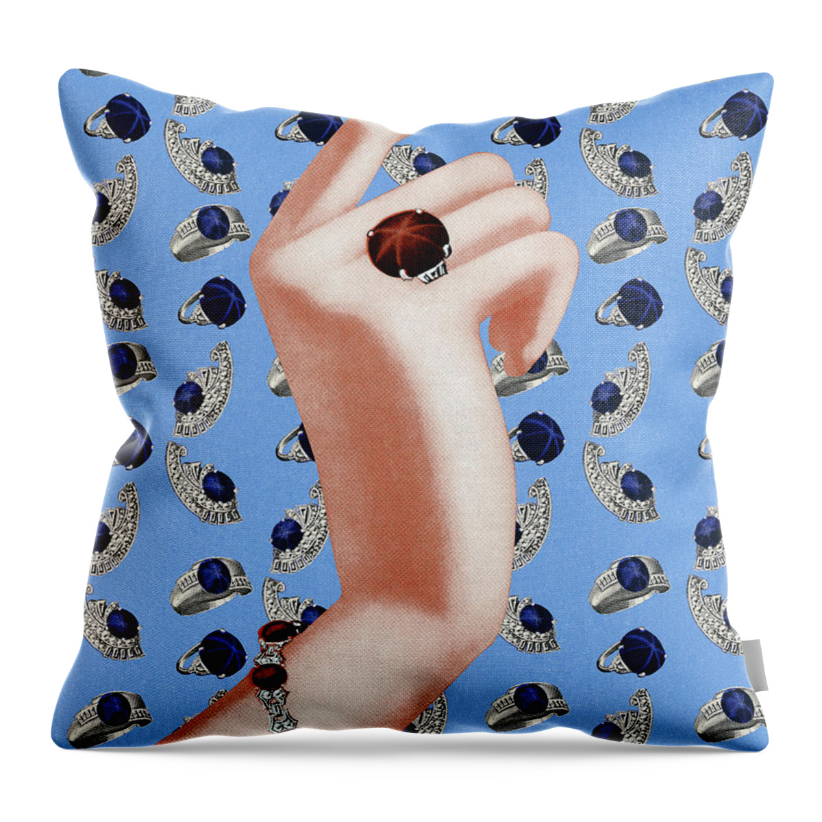 Accessories Throw Pillow featuring the drawing Ring on Hand With Jewelry Background by CSA Images