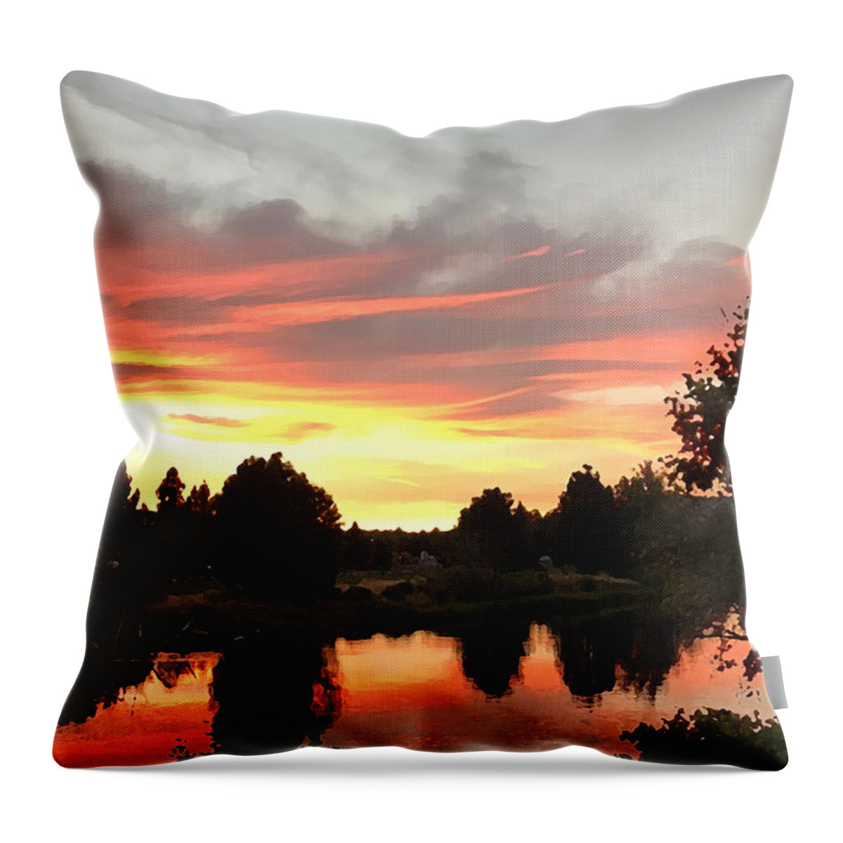 Deschutes Throw Pillow featuring the photograph River on Fire by Tom Johnson