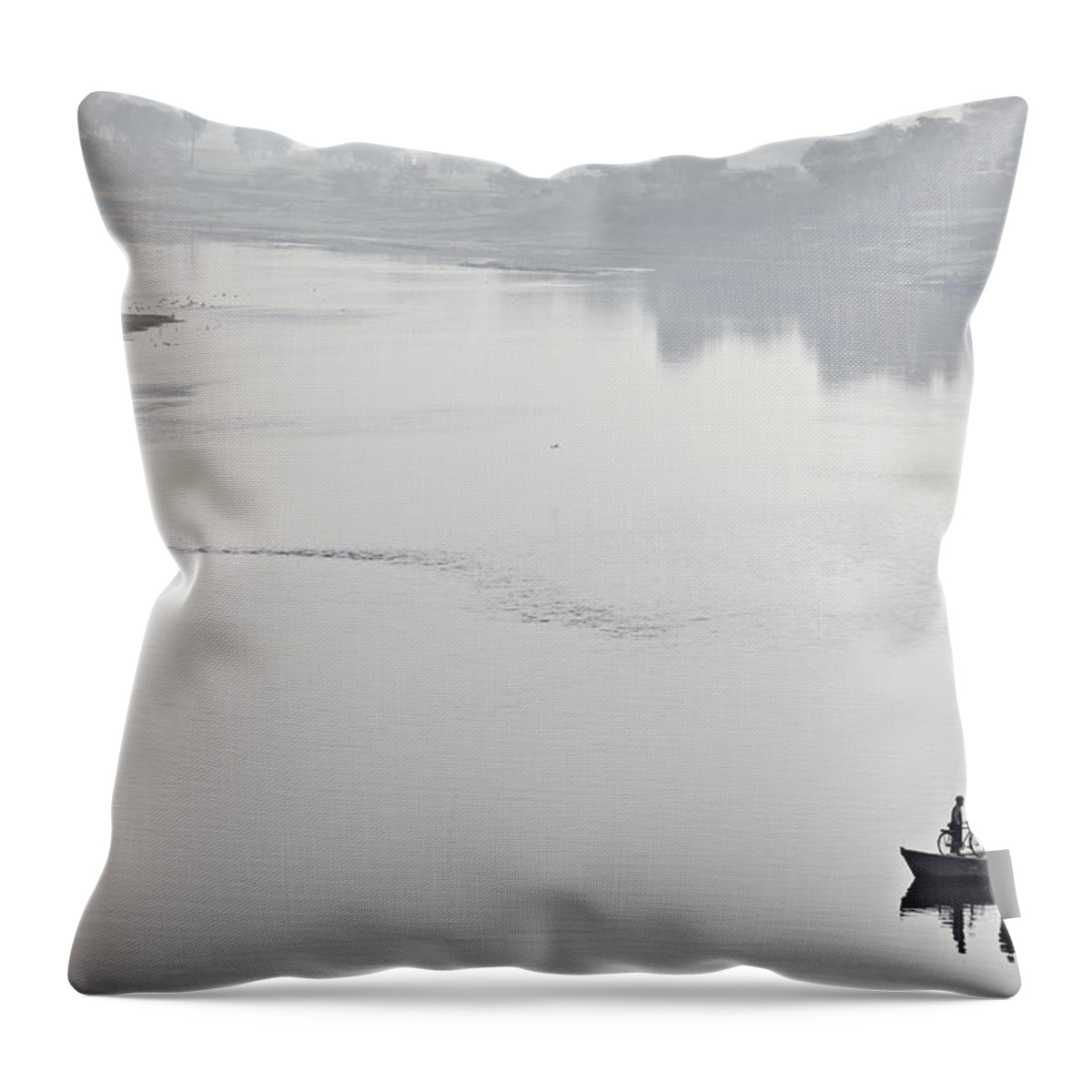 People Throw Pillow featuring the photograph River Yamuna by Bjarte Rettedal