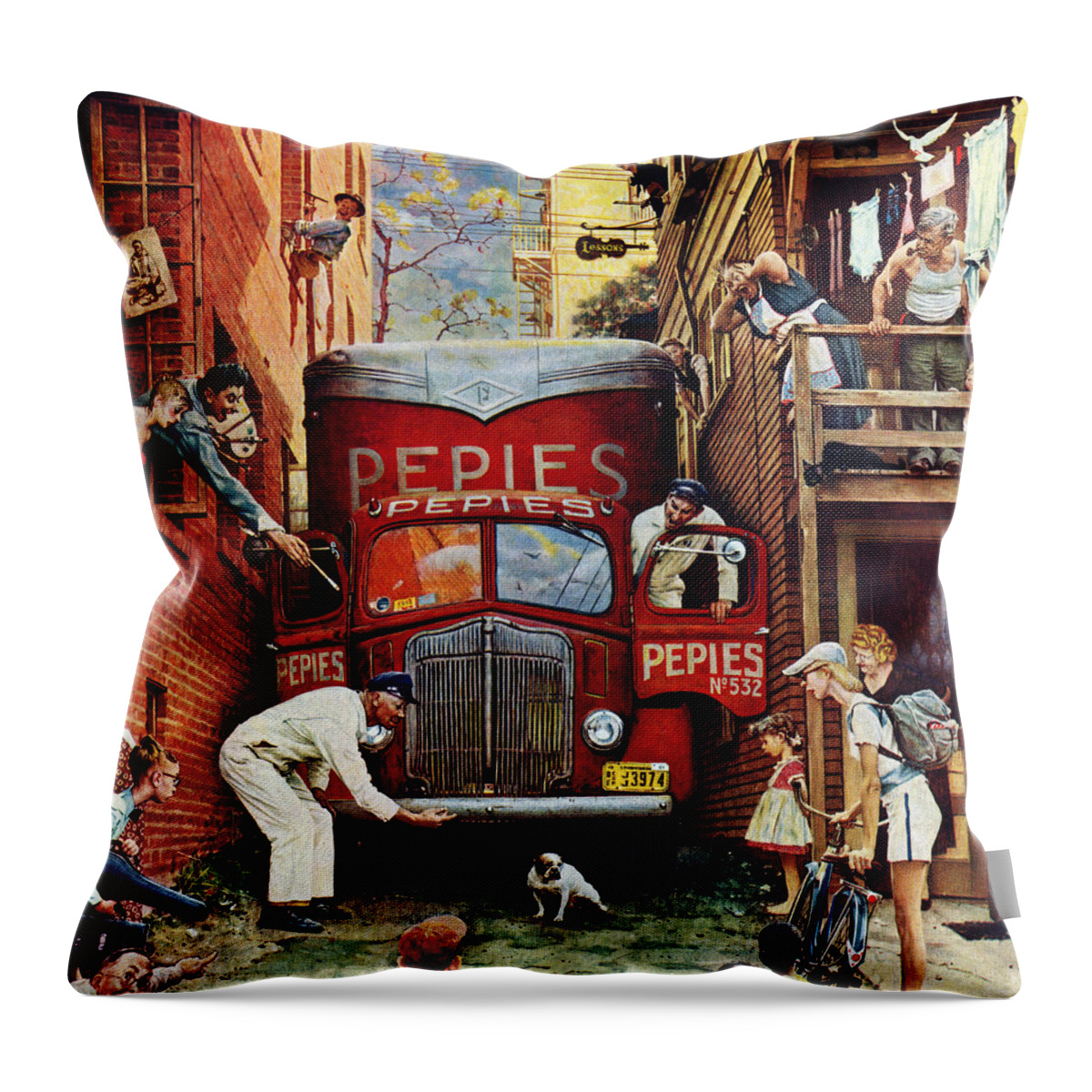 Alleys Throw Pillow featuring the painting Road Block by Norman Rockwell