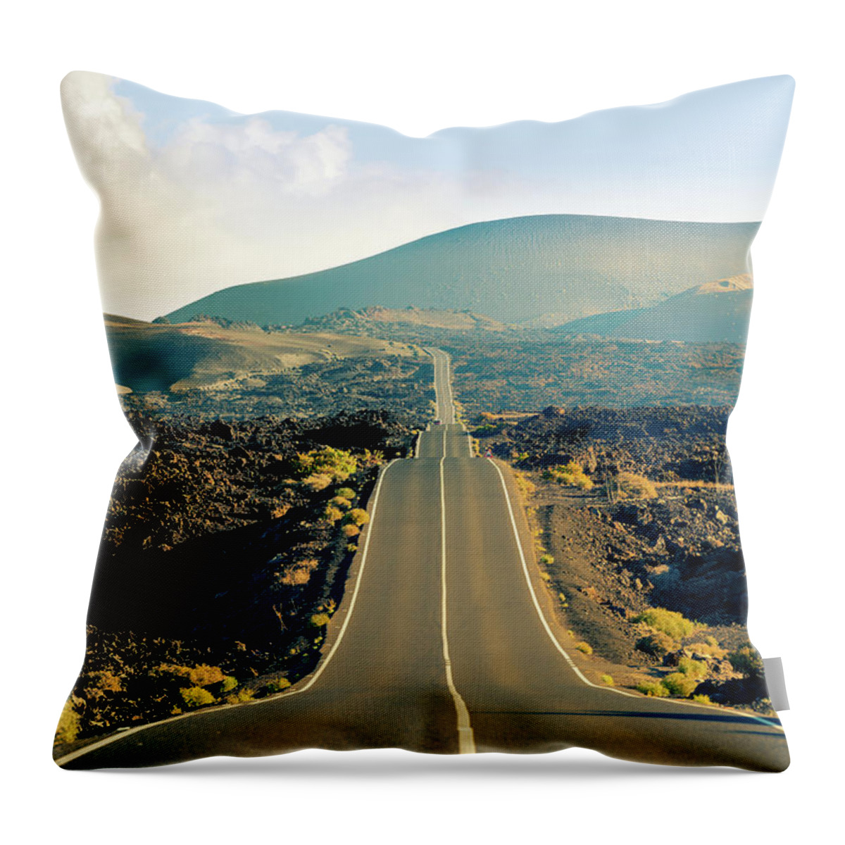 Timanfaya National Park Throw Pillow featuring the photograph Road In Timanfaya National Park, Canary by Zodebala