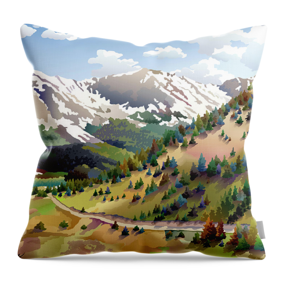 Rocky Mountains Throw Pillow featuring the digital art Road to Alma II by Anne Gifford