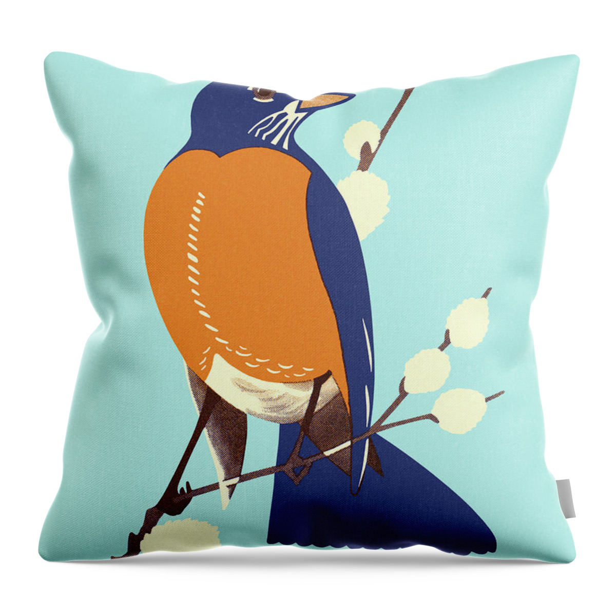 Animal Throw Pillow featuring the drawing Robin Perched on a Branch by CSA Images