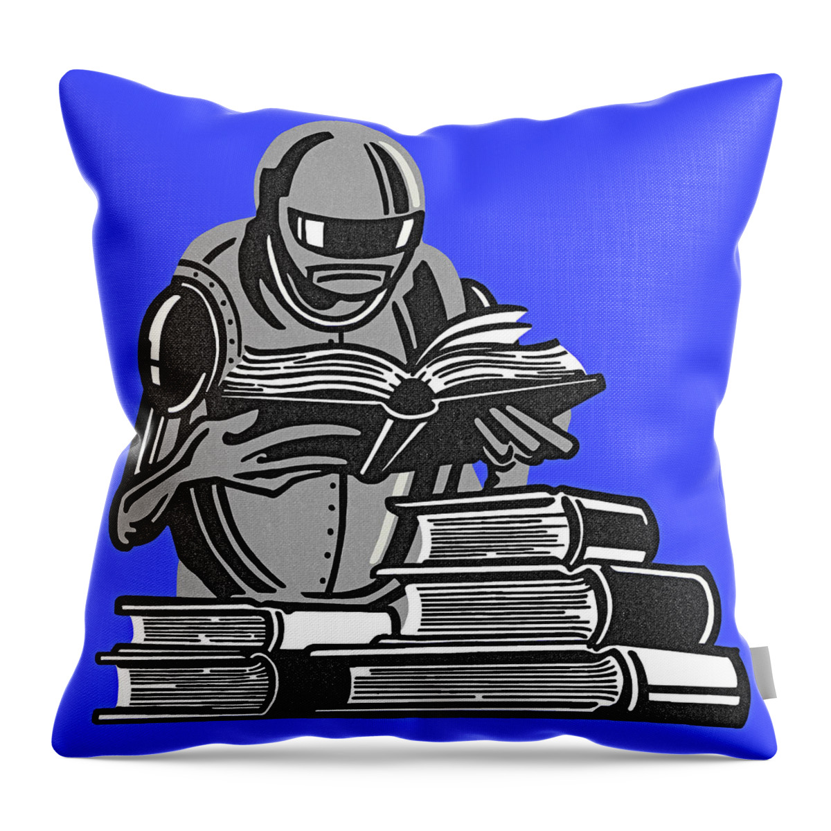Academic Throw Pillow featuring the drawing Robot Reading a Book by CSA Images