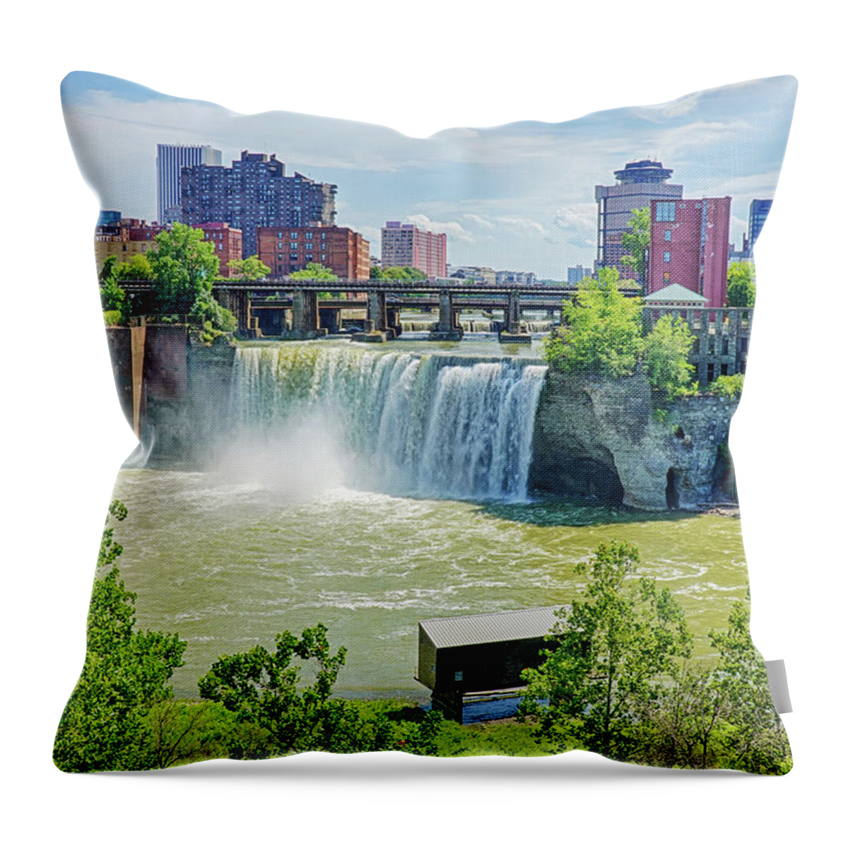 Rochester Throw Pillow featuring the photograph Rochester NY High Falls Waterfall by Toby McGuire