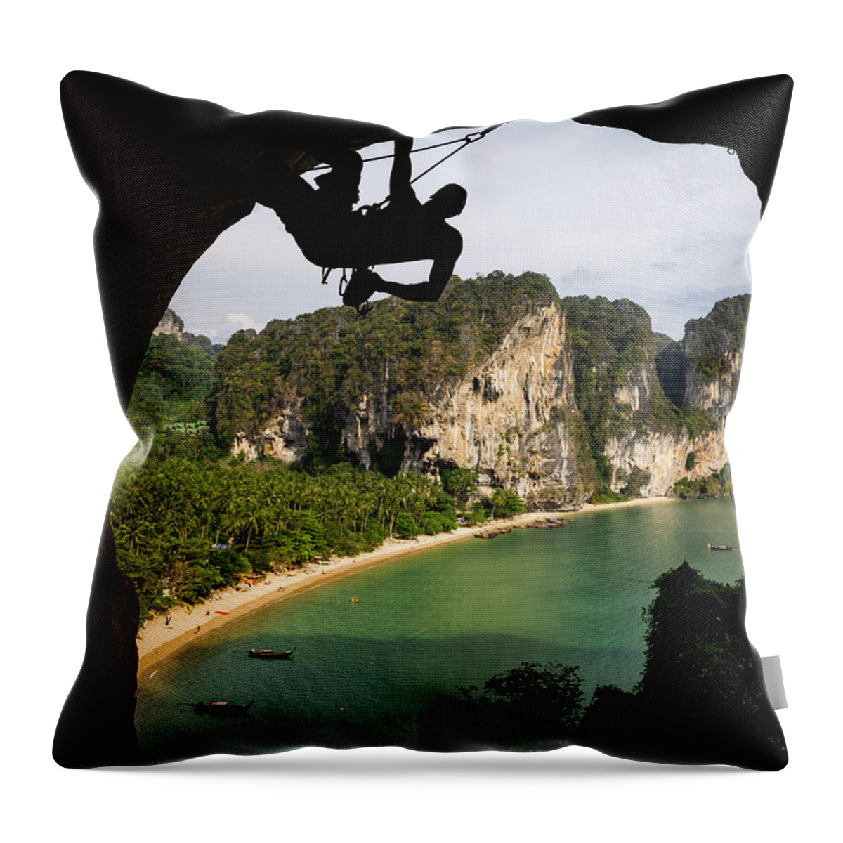 Scenics Throw Pillow featuring the photograph Rock Climbing In Thailand by Tegra Stone Nuess