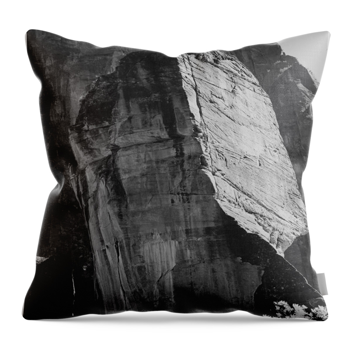 Rock Throw Pillow featuring the painting Rock formation from below In Zion National Park Utah. (Vertical orientation) 1933 - 1942 by Ansel Adams