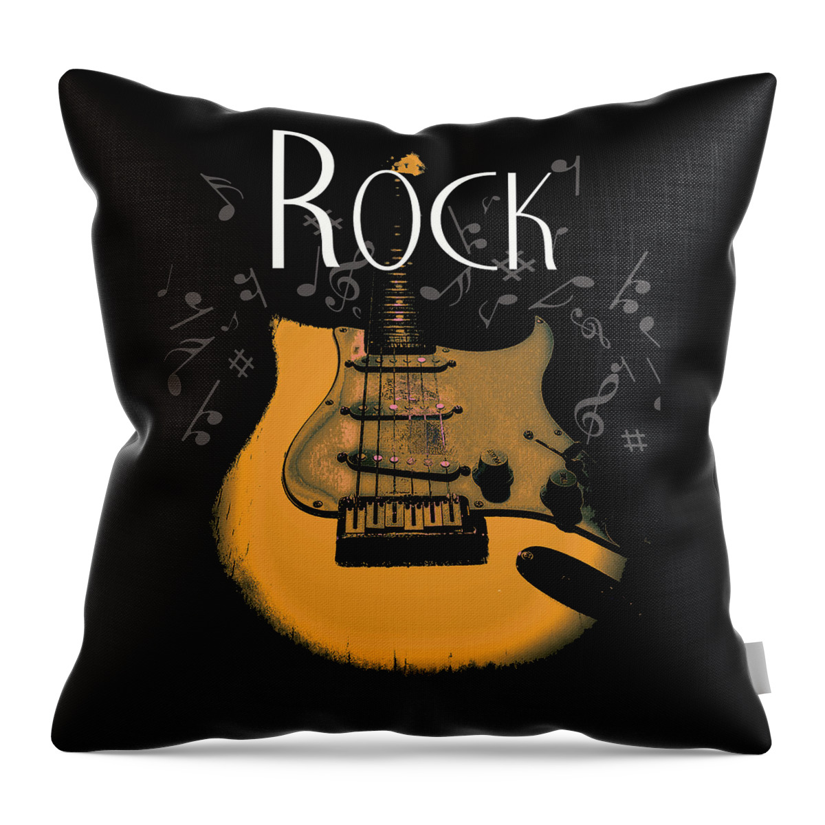 Guitar Throw Pillow featuring the digital art Rock Guitar Music Notes by Guitarwacky Fine Art