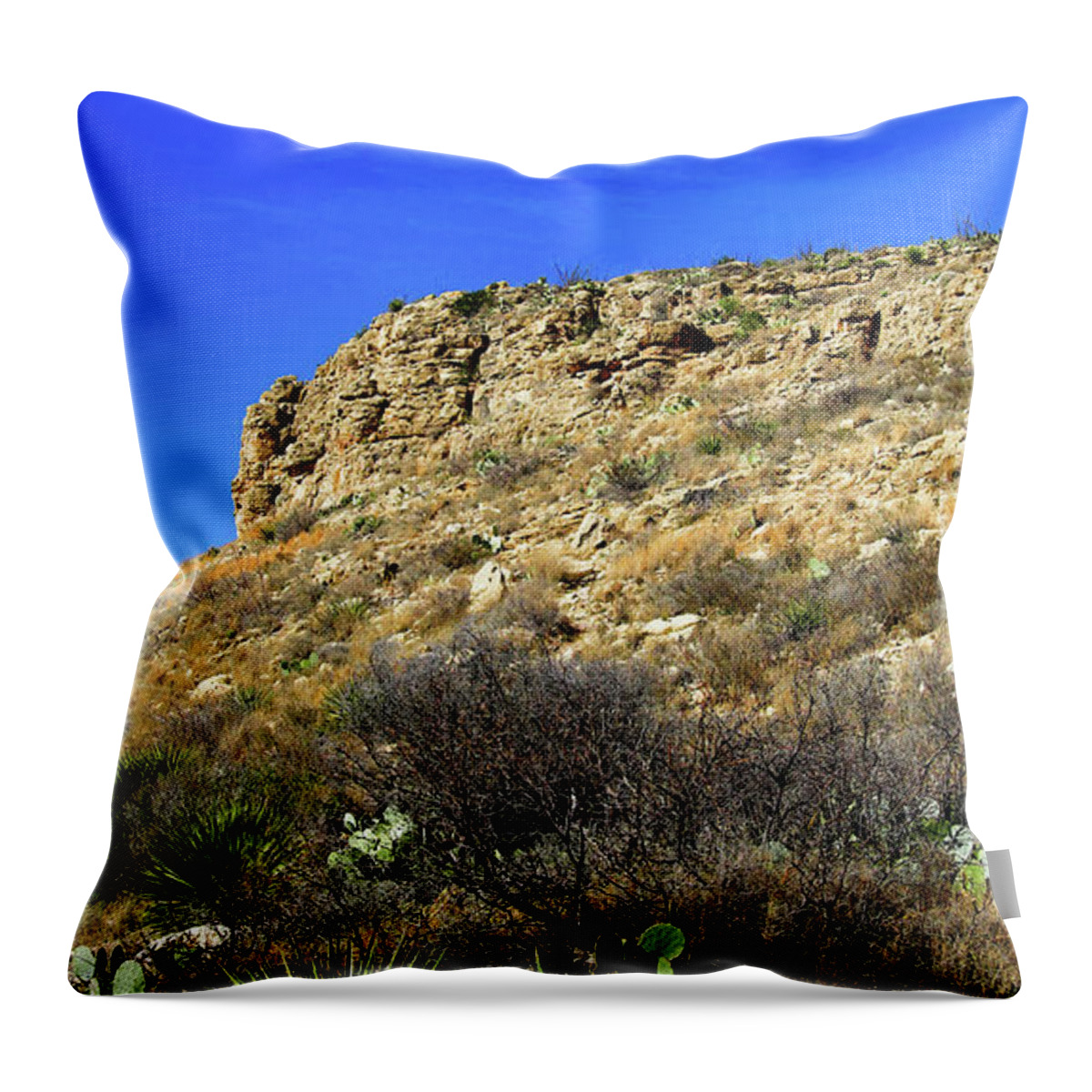 Desert Throw Pillow featuring the photograph Rocky Crag and Sky by George Taylor