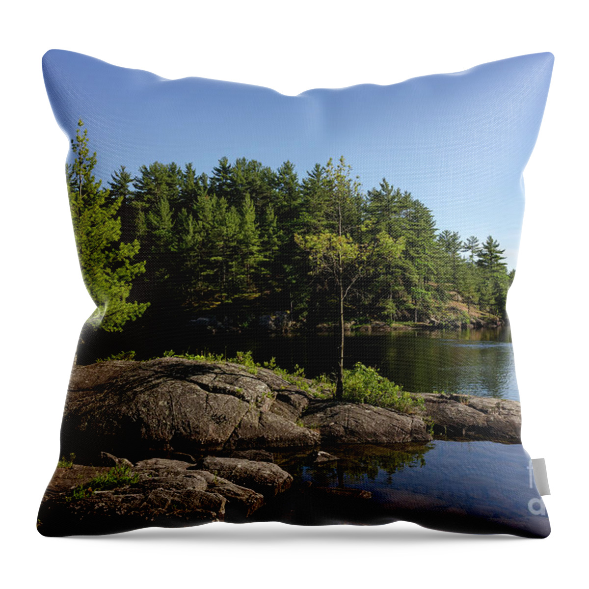 Rocks Throw Pillow featuring the photograph Rocky Island On Moon River by Les Palenik
