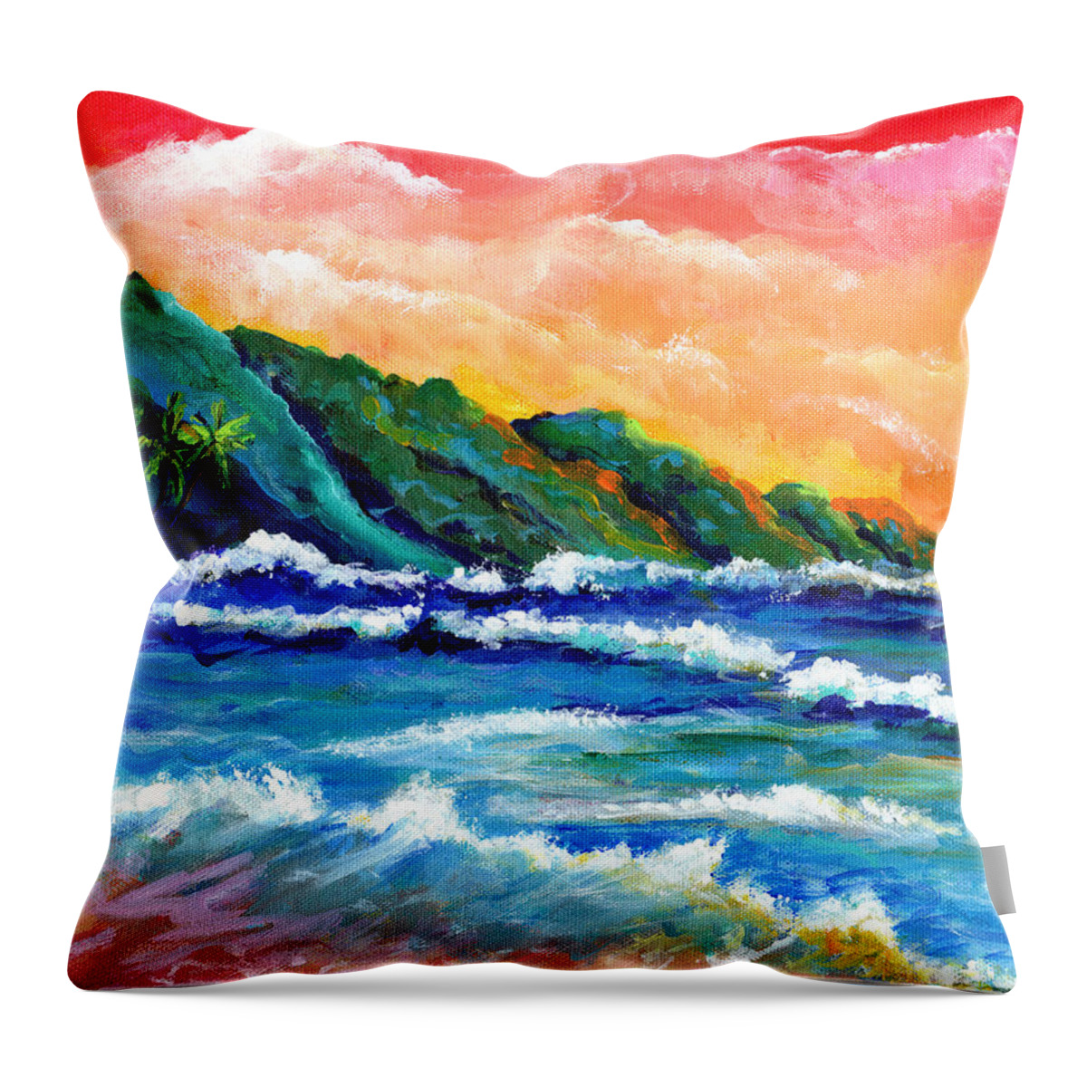 Kauai Throw Pillow featuring the painting Romantic Kauai Sunset by Marionette Taboniar