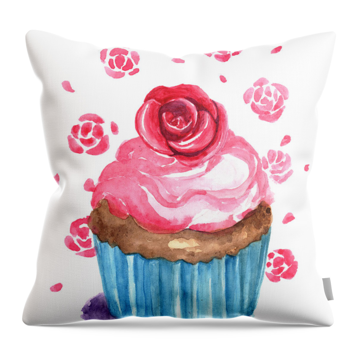 Art Throw Pillow featuring the photograph Rose Cup Cake Illustration by Kana hata