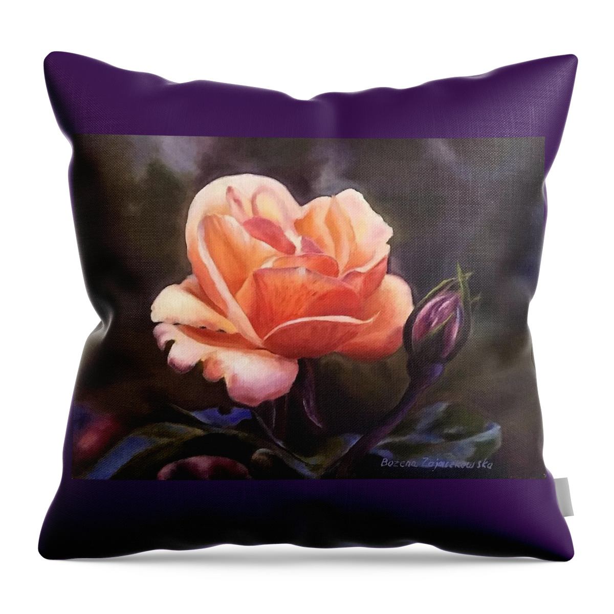 Rose Throw Pillow featuring the painting Rose for Basia by Bozena Zajaczkowska
