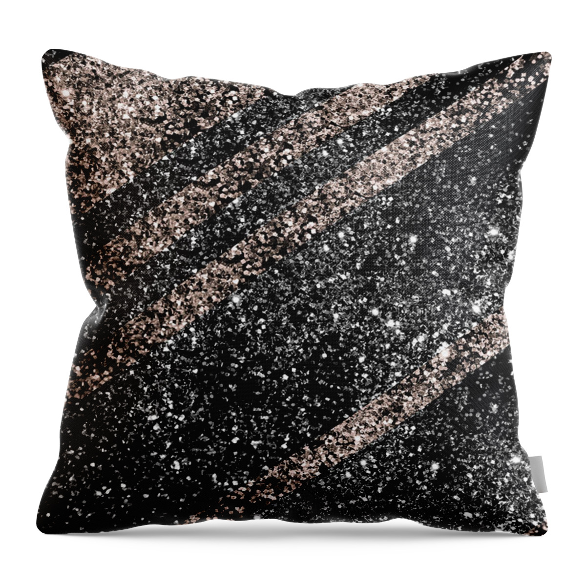 Color Throw Pillow featuring the photograph Rose Gold Black Glitter Stripes #1 #shiny #decor #art by Anitas and Bellas Art