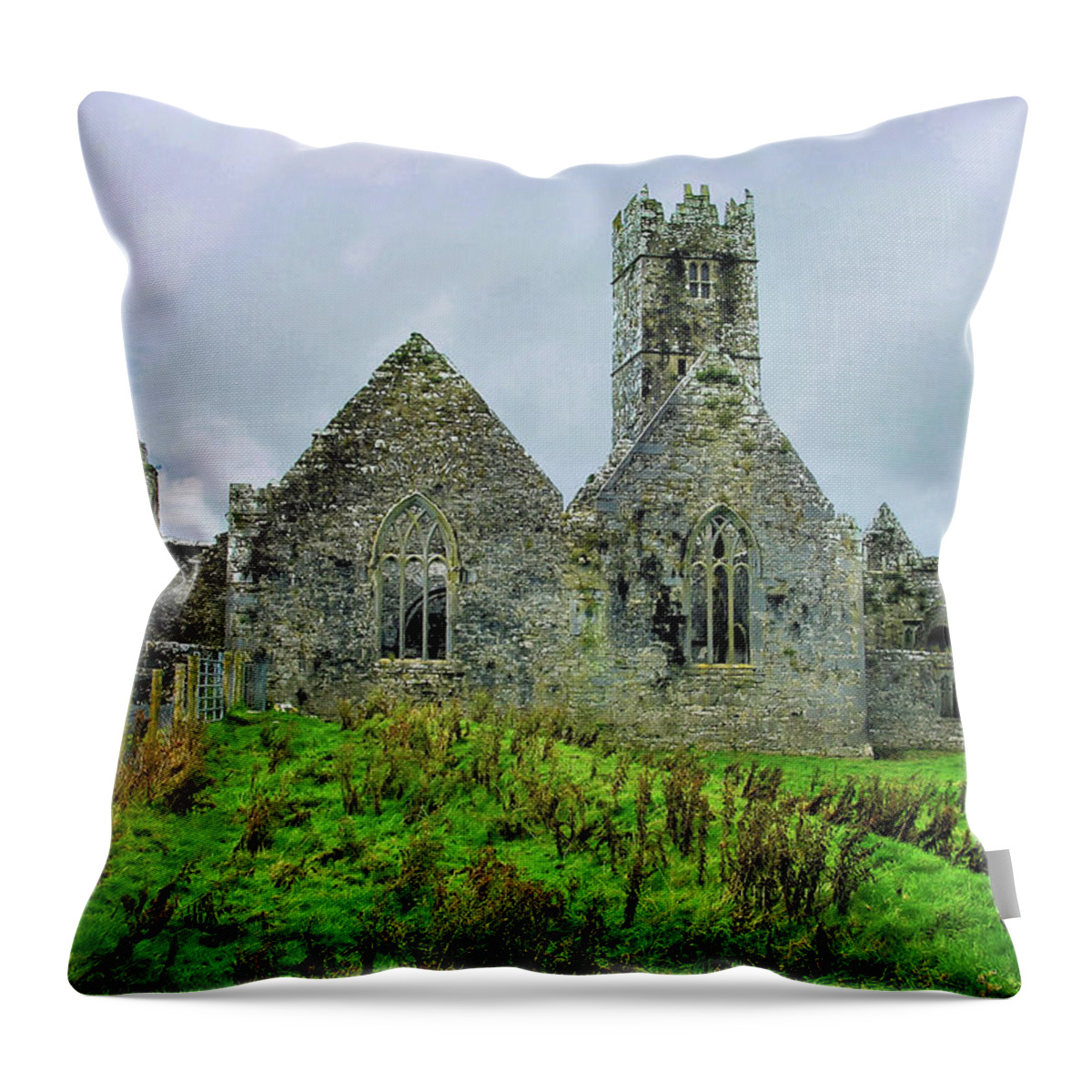 Arch Throw Pillow featuring the photograph Ross Errilly Friary by Michelle Mcmahon