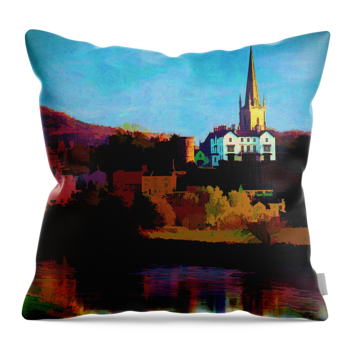 Nag862152m Throw Pillow featuring the digital art Ross on Wye by Edmund Nagele FRPS