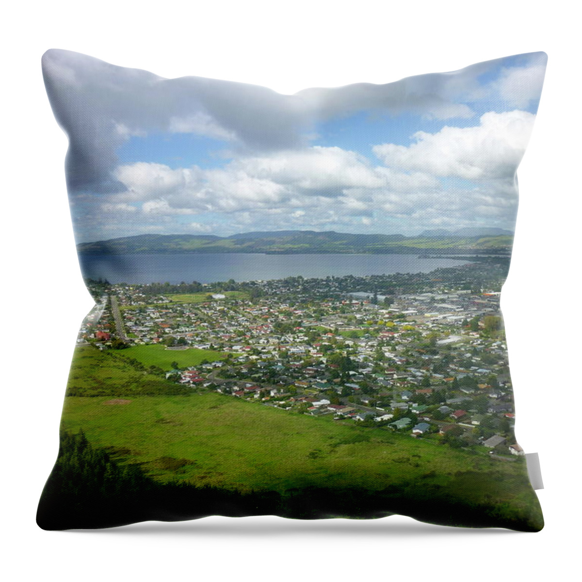 Tranquility Throw Pillow featuring the photograph Rotorua And Lake Rotorua by Matt Morelli