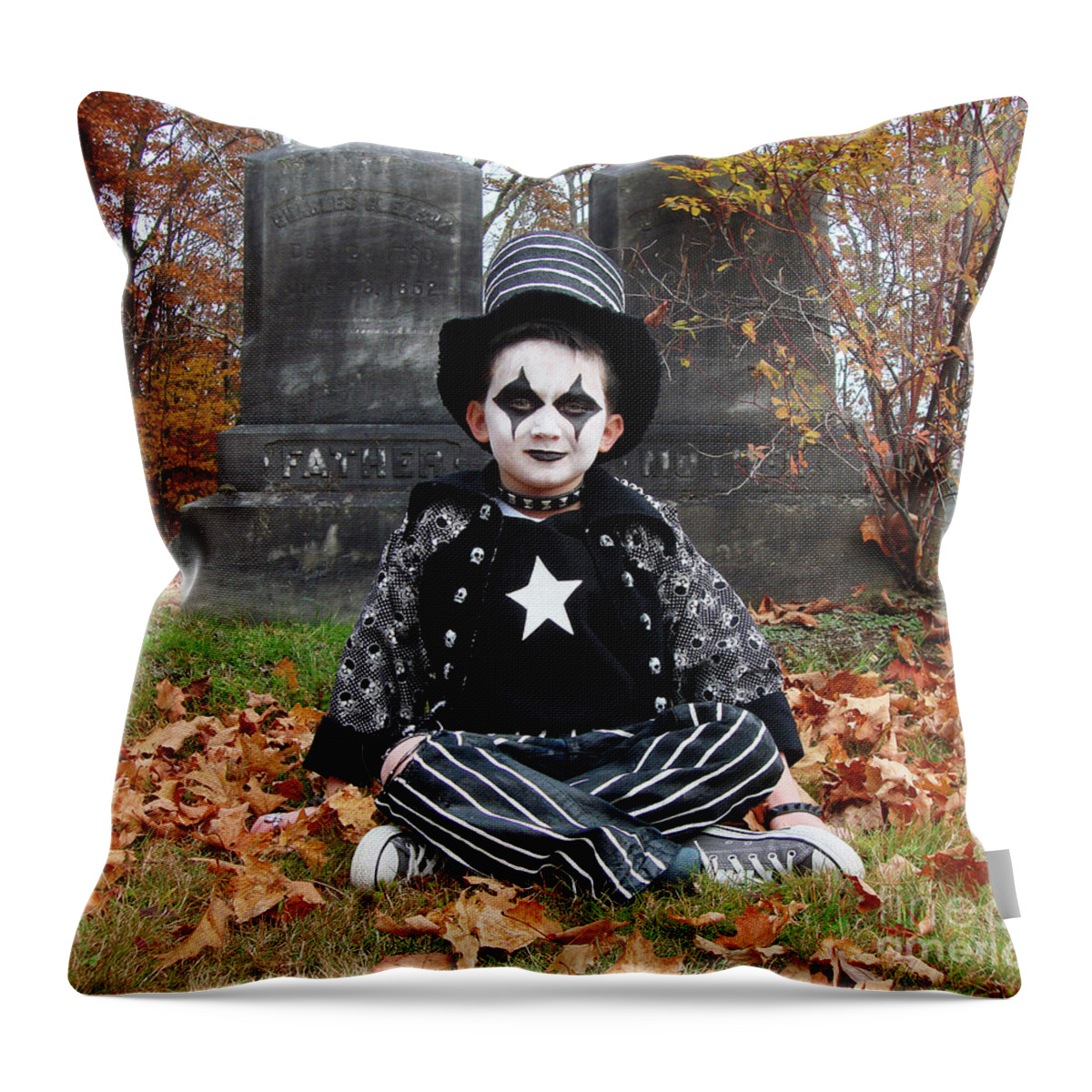 Halloween Throw Pillow featuring the photograph Rotten Rocker Costume 4 by Amy E Fraser