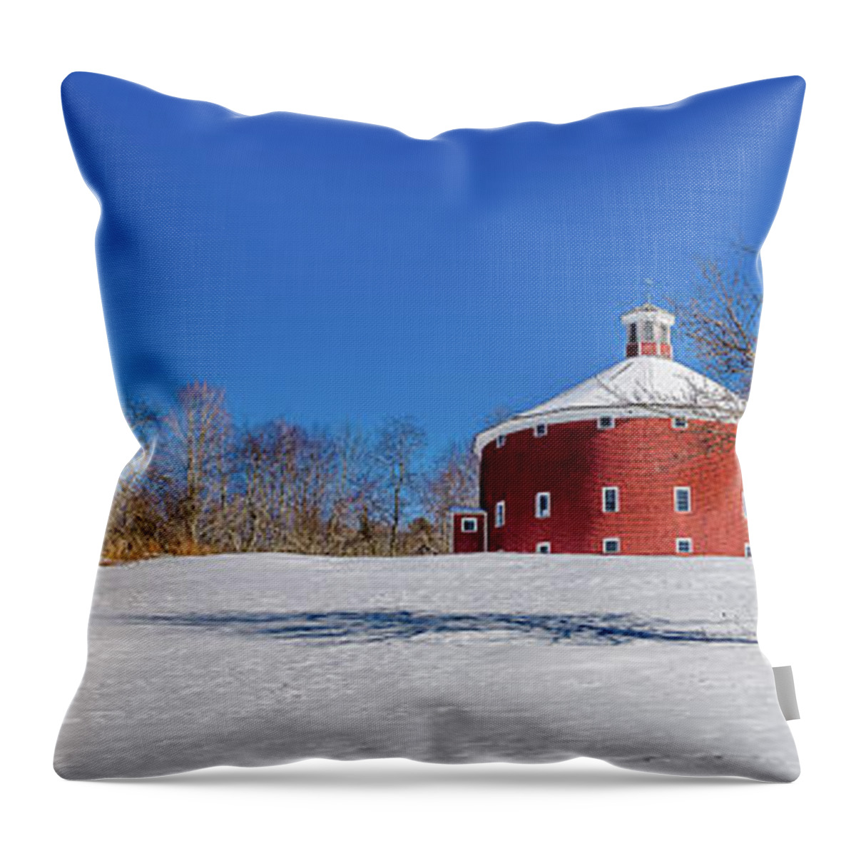 Barn Throw Pillow featuring the photograph Round Barn Winter Wide by Tim Kirchoff