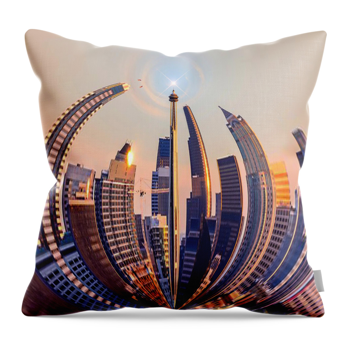 Seattle Throw Pillow featuring the digital art Round the City by Paisley O'Farrell
