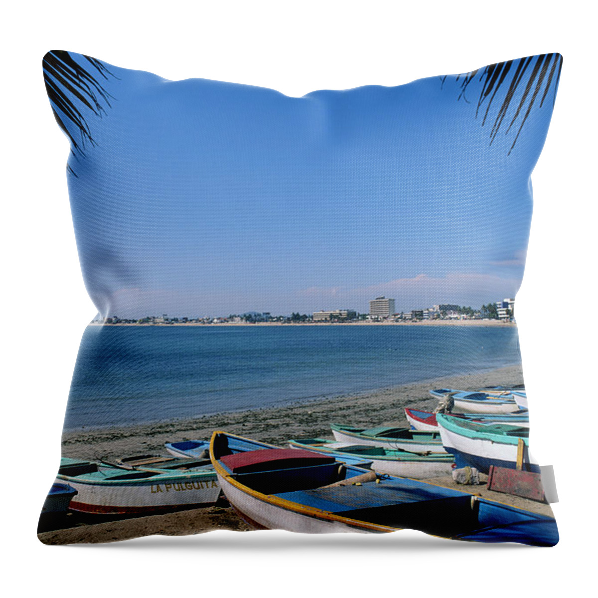 Latin America Throw Pillow featuring the photograph Rowboats On Beach In Mazatlan by Adalberto Rios Szalay/sexto Sol