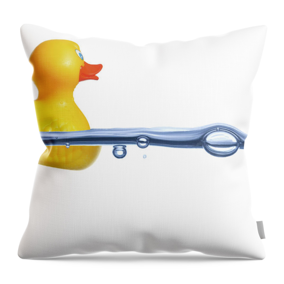 White Background Throw Pillow featuring the photograph Rubber Duck On Water by Yvandube