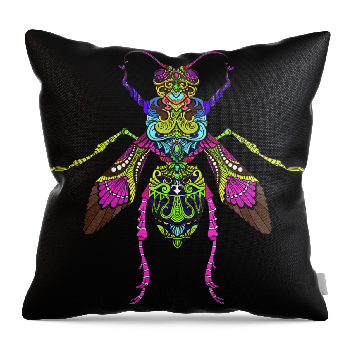 Adorable Throw Pillow featuring the painting Rubino Bug Wasp Bee Insect by Tony Rubino