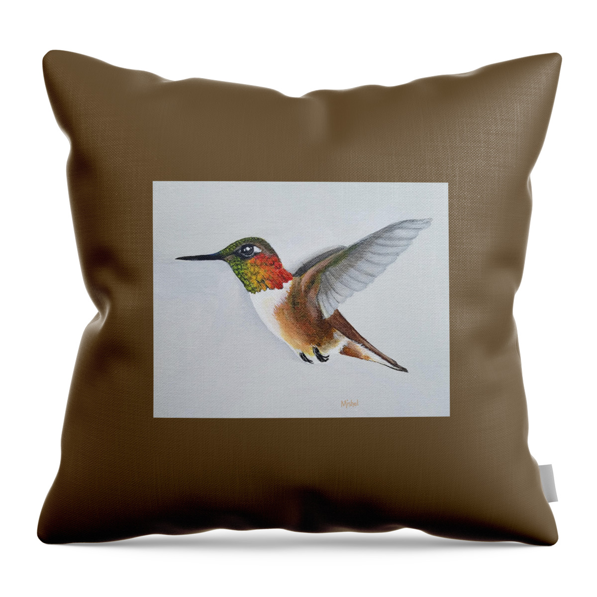Hummingbird Painting Throw Pillow featuring the painting Rufous by Mishel Vanderten