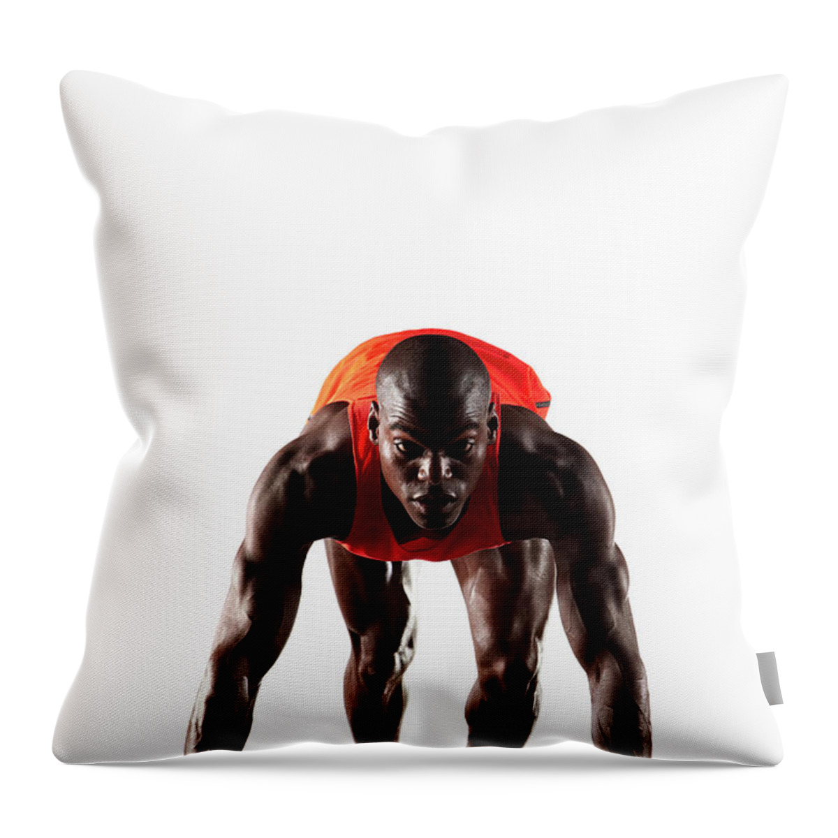People Throw Pillow featuring the photograph Runner Crouched At Starting Line by Moof
