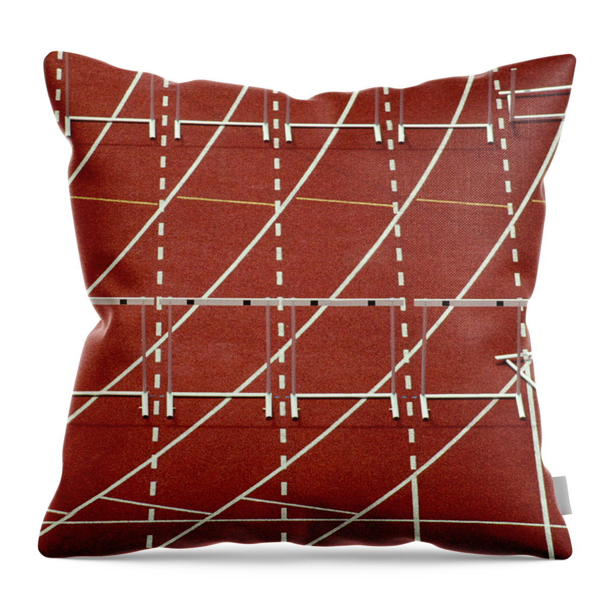 Problems Throw Pillow featuring the photograph Running Track With Knocked Down Hurdles by Grant Faint