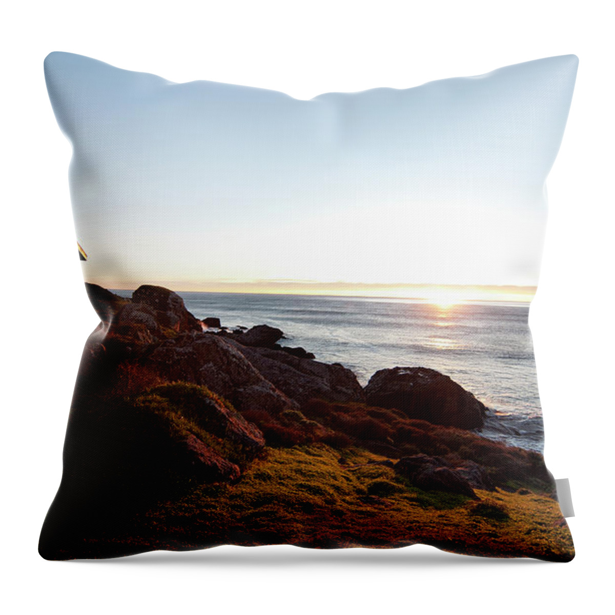 Tranquility Throw Pillow featuring the photograph Rustic Wooden Cabin And Pacific Ocean by Billy Hustace