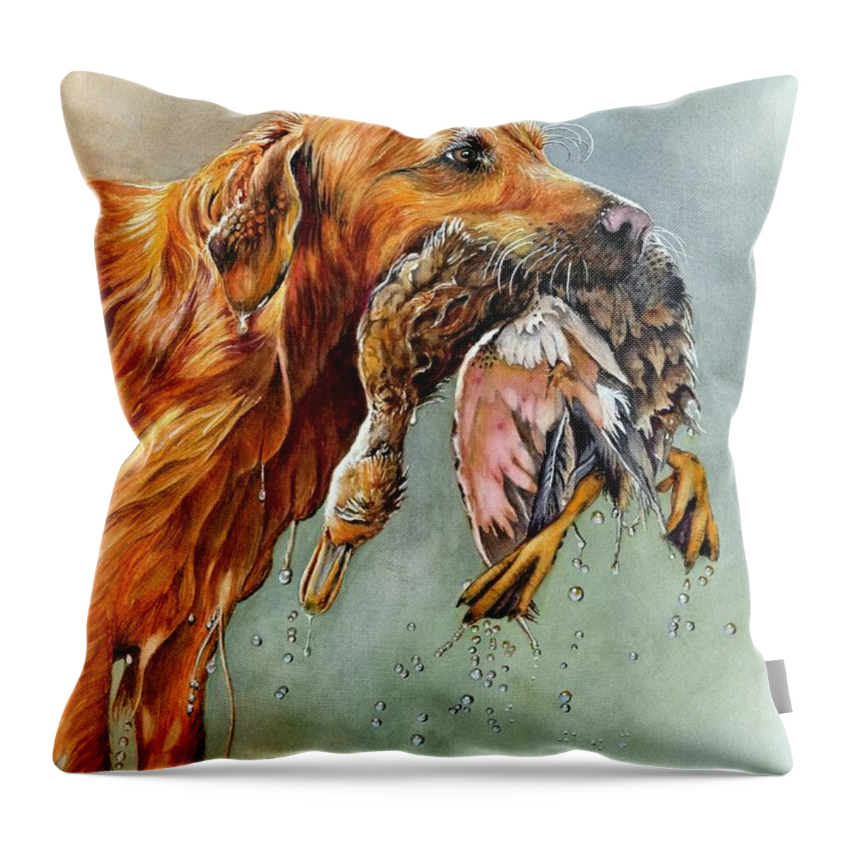 Dog Throw Pillow featuring the painting Rusty's Prize by Jeanette Ferguson