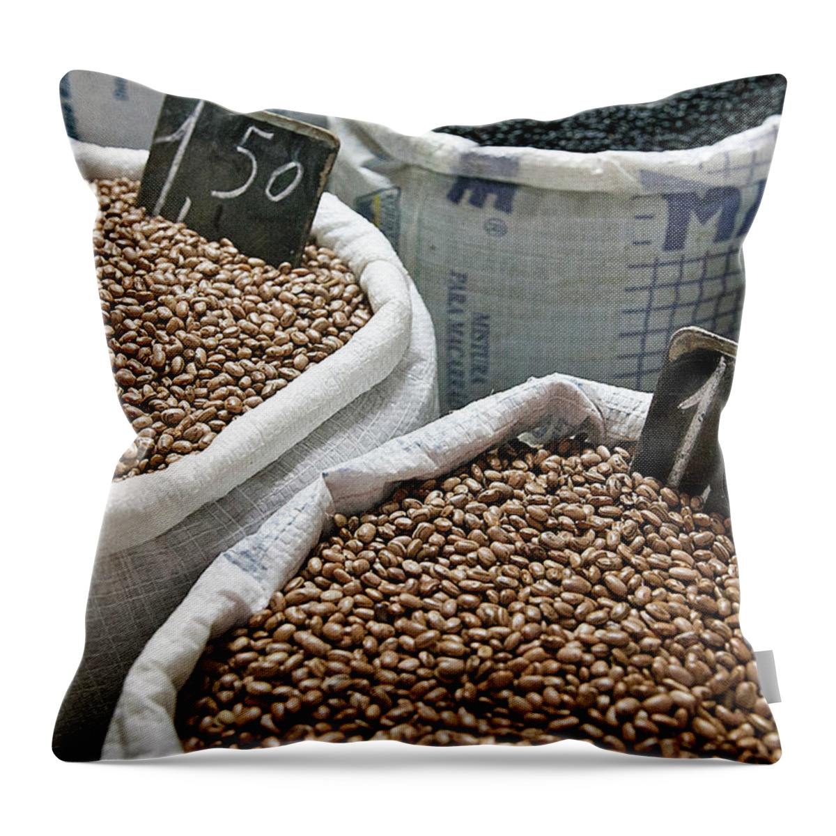 Bahia State Throw Pillow featuring the photograph Sacks Of Coffee Beans, Salvador, Bahia by Steve Outram