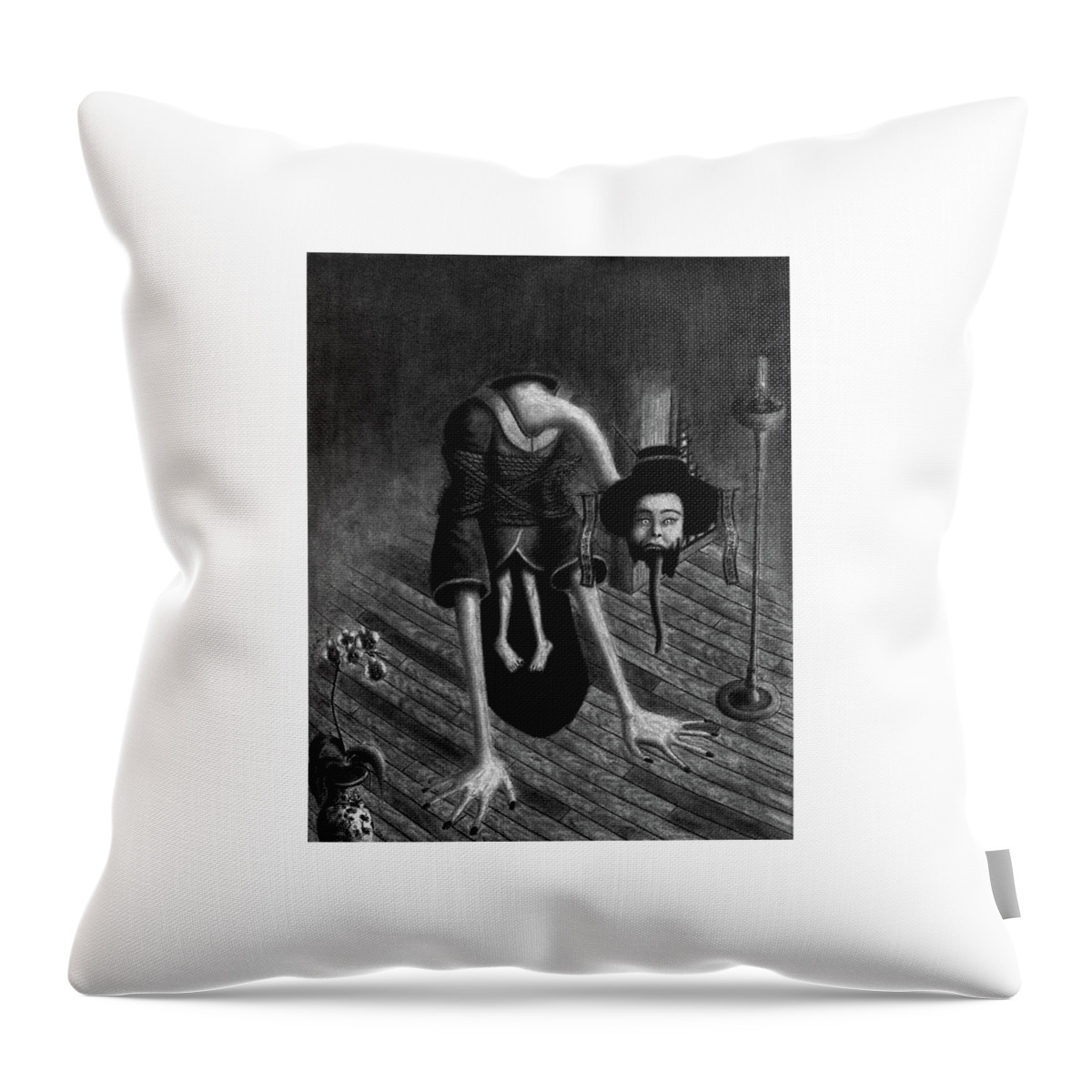 Horror Throw Pillow featuring the drawing Sacrificed Concubine Ghost - Artwork by Ryan Nieves