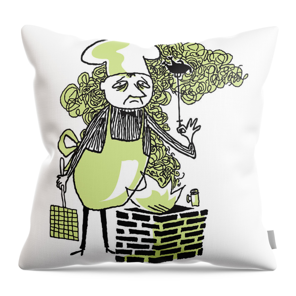 Accessories Throw Pillow featuring the drawing Sad Man with Burnt Meat over Brick Grill by CSA Images