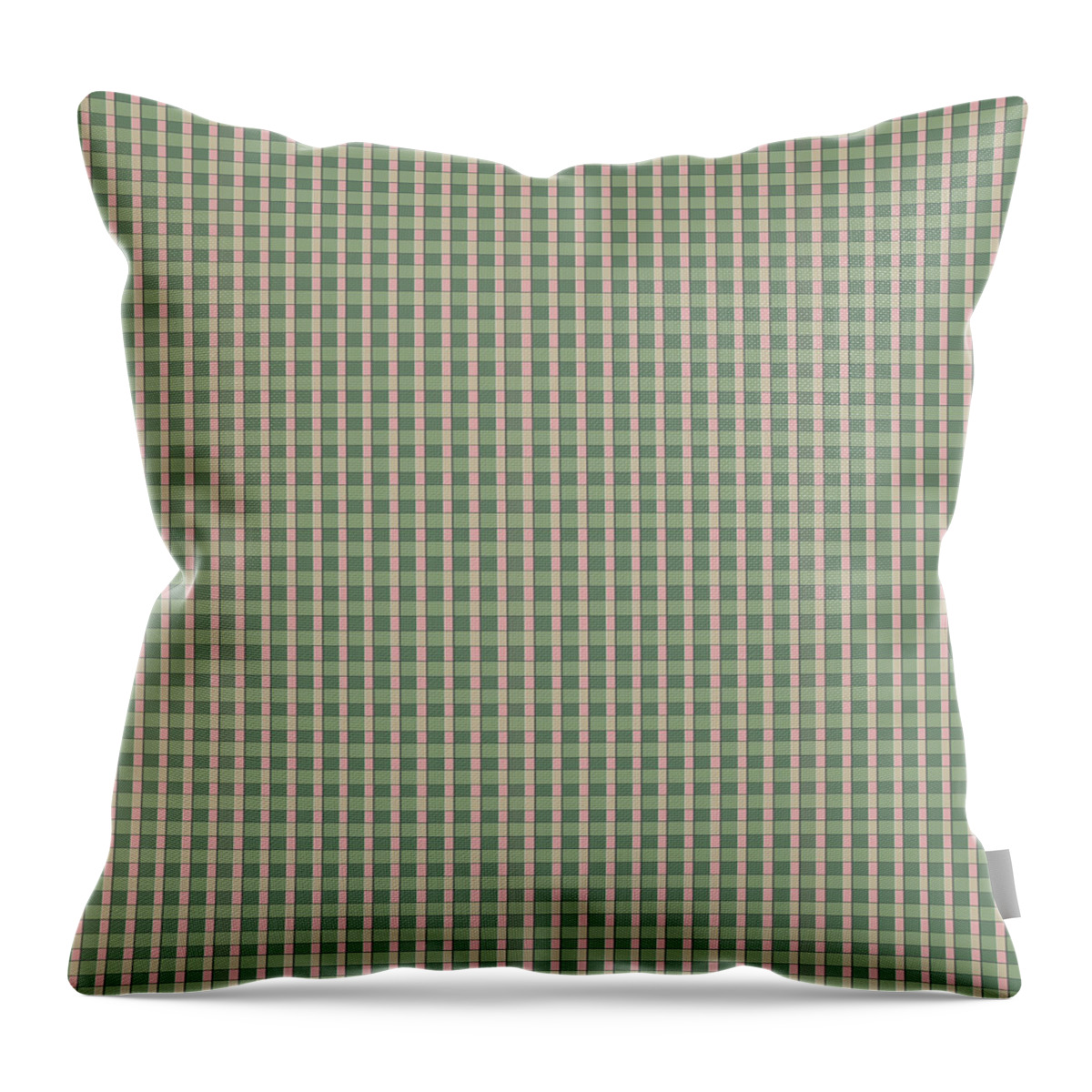 Green Throw Pillow featuring the digital art Sage and Pink Checkerboard by Lisa Blake