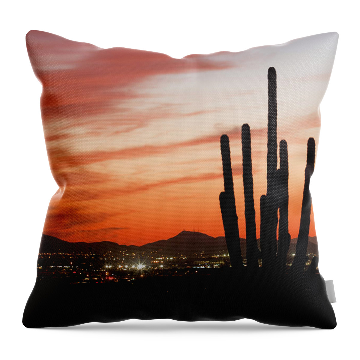Saguaro Cactus Throw Pillow featuring the photograph Saguaro Cactus Silhouette At Dusk by Dougbennett