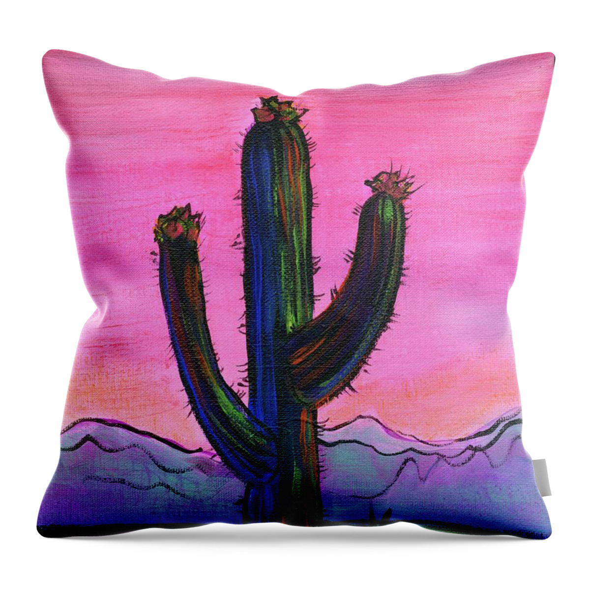 Saguaro Throw Pillow featuring the painting Saguaro Sunrise by Madeline Dillner