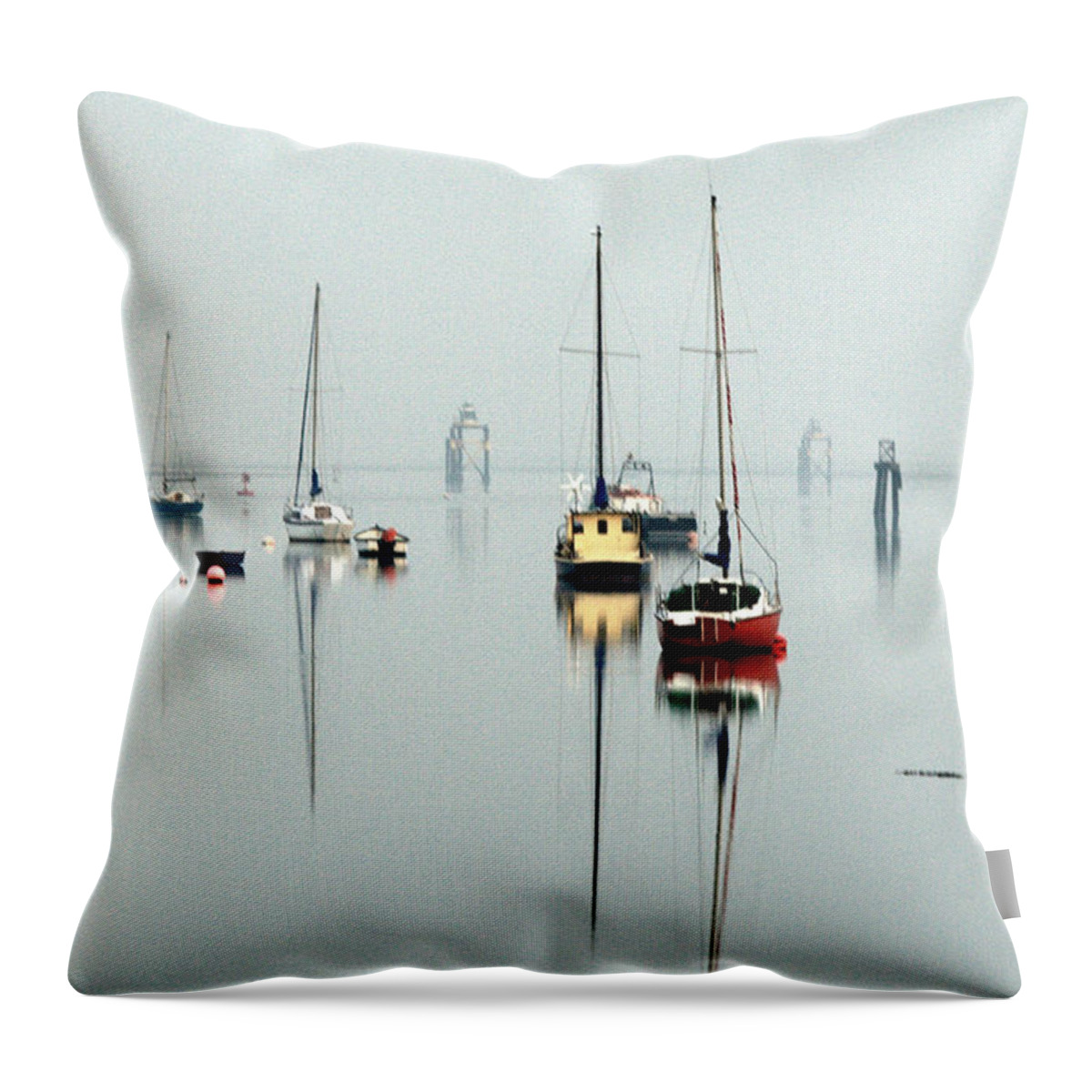 Barrow-in-furness Throw Pillow featuring the photograph Sailboat Reflections by Natalie Threadingham