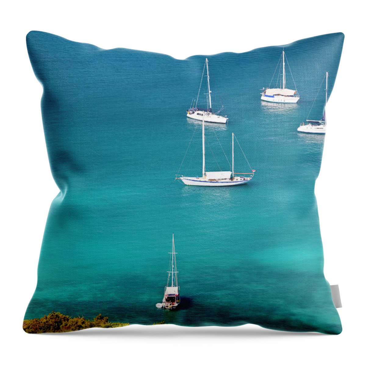 Water's Edge Throw Pillow featuring the photograph Sailboats In Turquiose Waters by Michaelutech