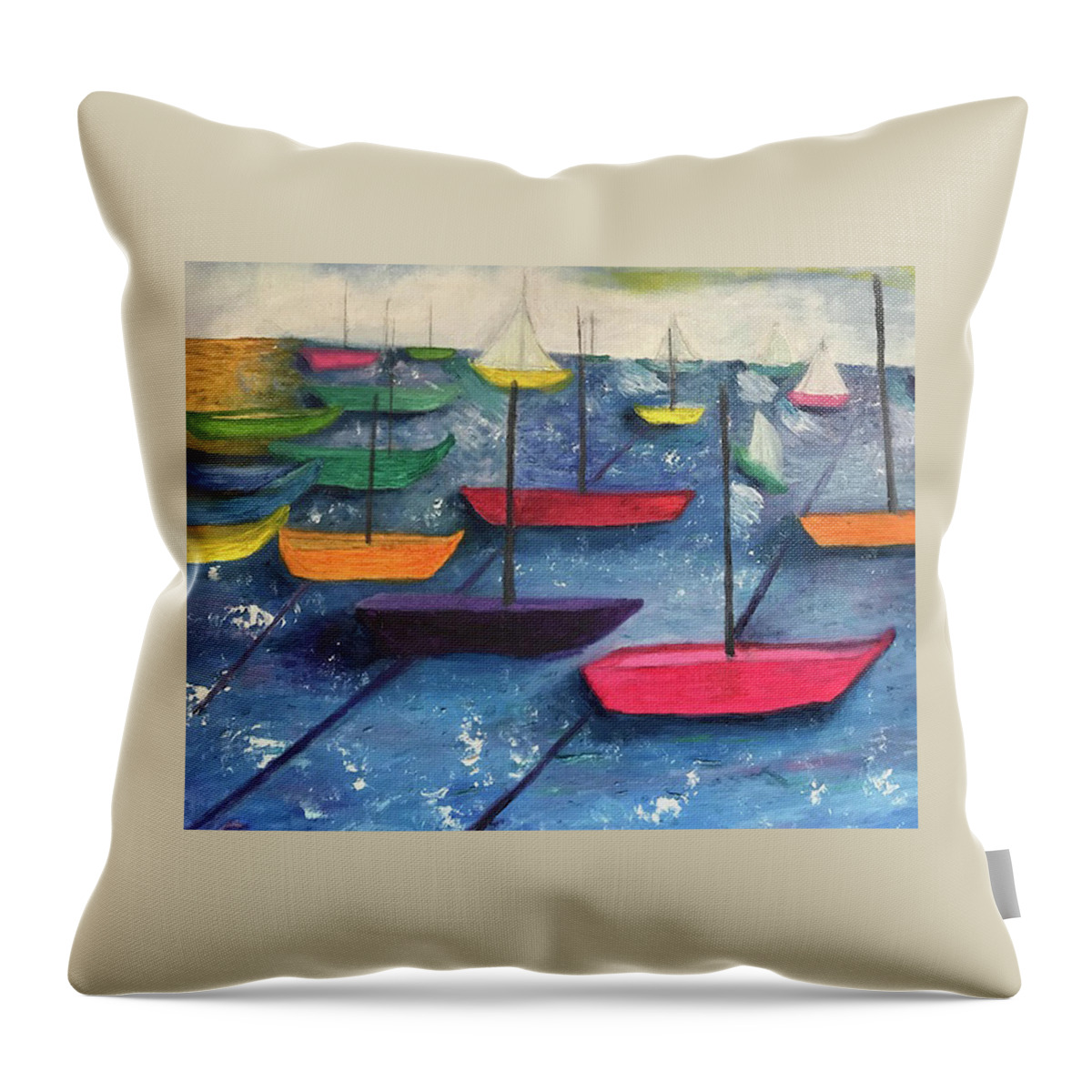 Sailing Throw Pillow featuring the painting Sailing in the Late Afternoon Sun by Susan Grunin