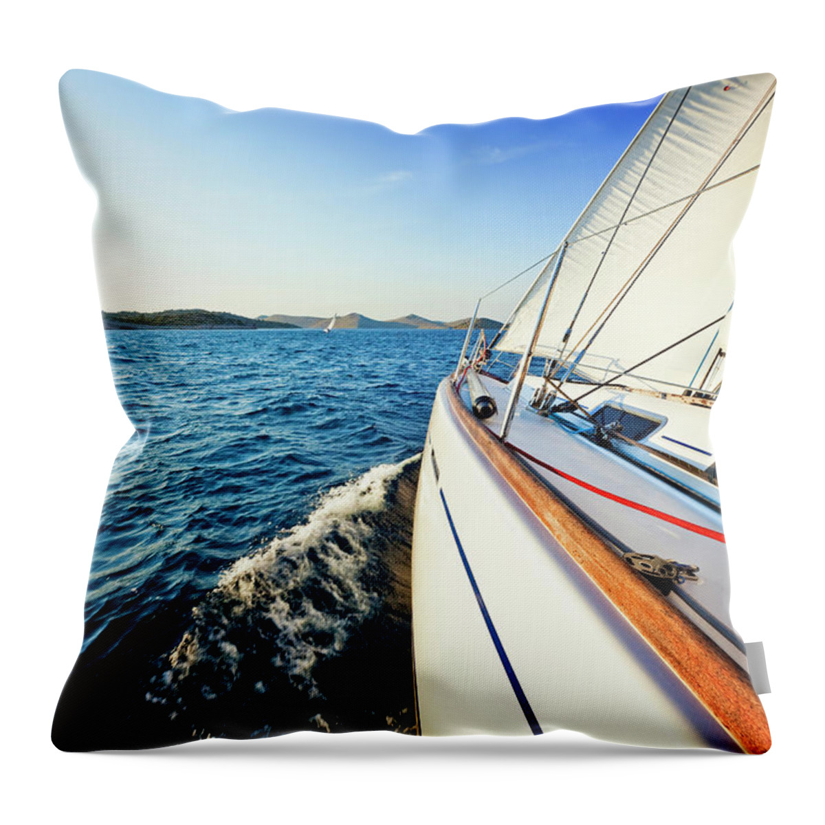 Curve Throw Pillow featuring the photograph Sailing In The Wind With Sailboat At by Mbbirdy