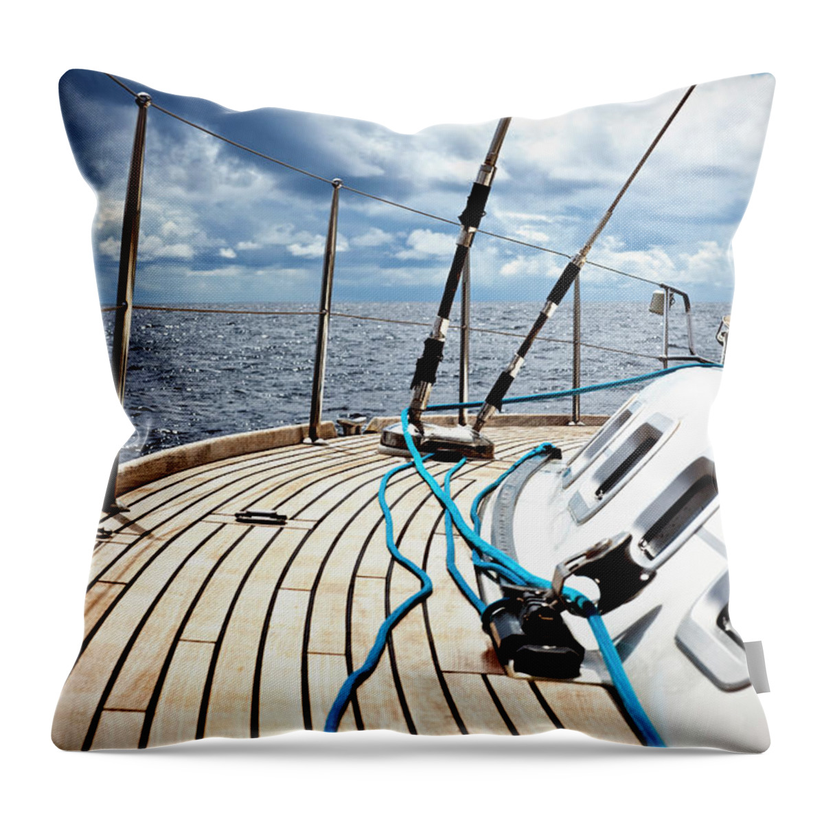 Adriatic Sea Throw Pillow featuring the photograph Sailing In The Wind With Sailboat by Mbbirdy
