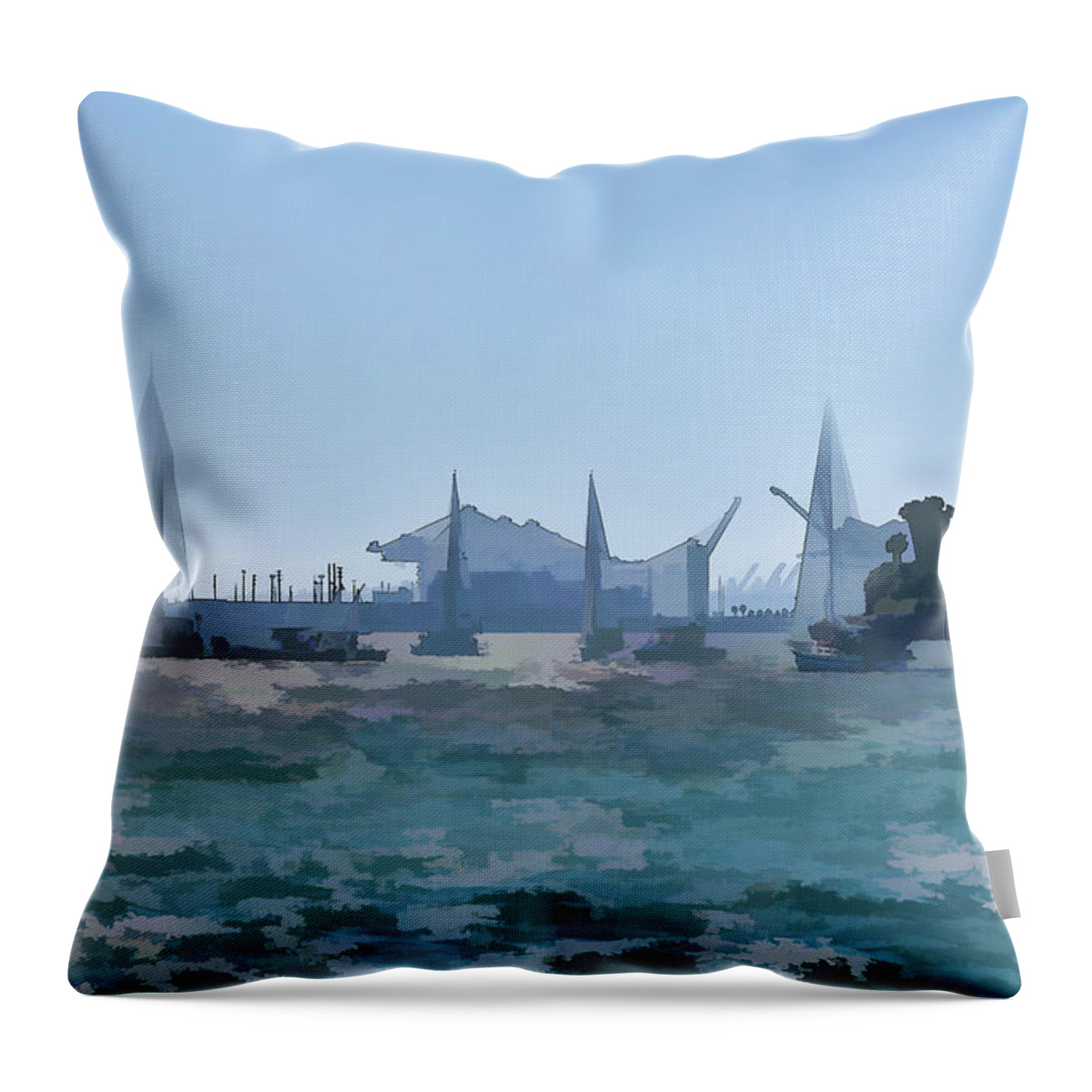 Linda Brody Throw Pillow featuring the digital art Sailing Off Belmont Shore Long Beach Abstract 1 by Linda Brody