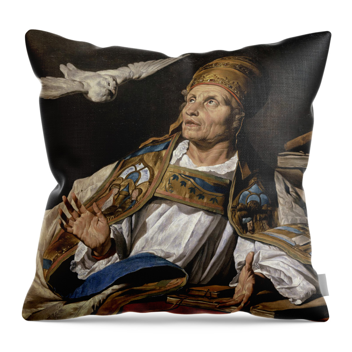 Saint Gregory Throw Pillow featuring the painting Saint Gregory by Matthias Stomer