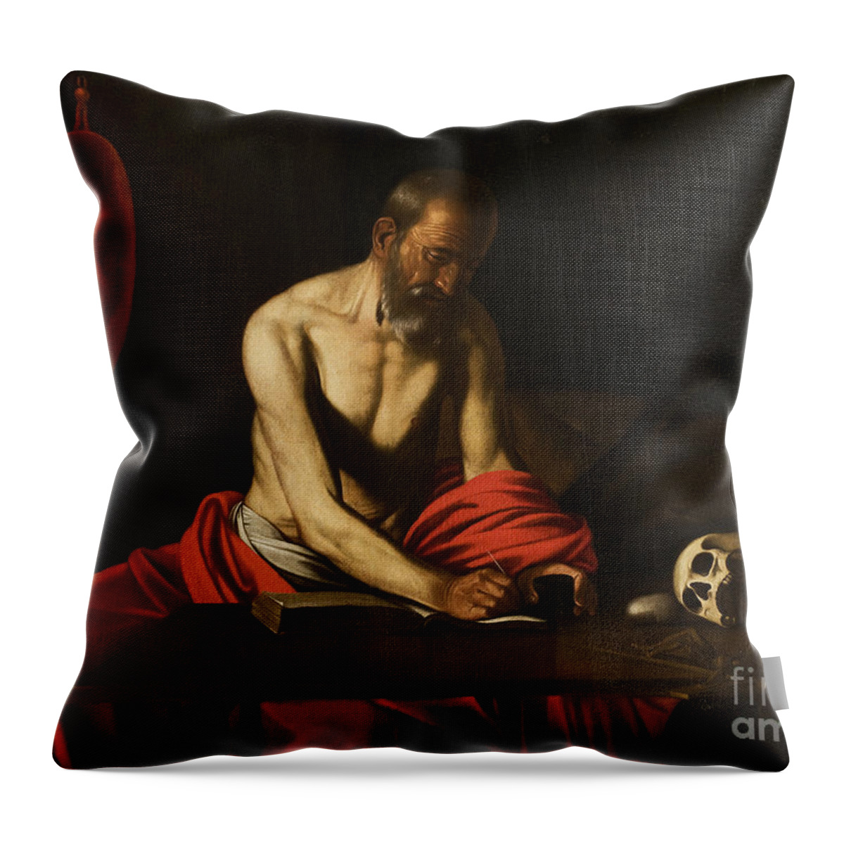 Saint Jerome Throw Pillow featuring the painting Saint Jerome, 1607 by Caravaggio
