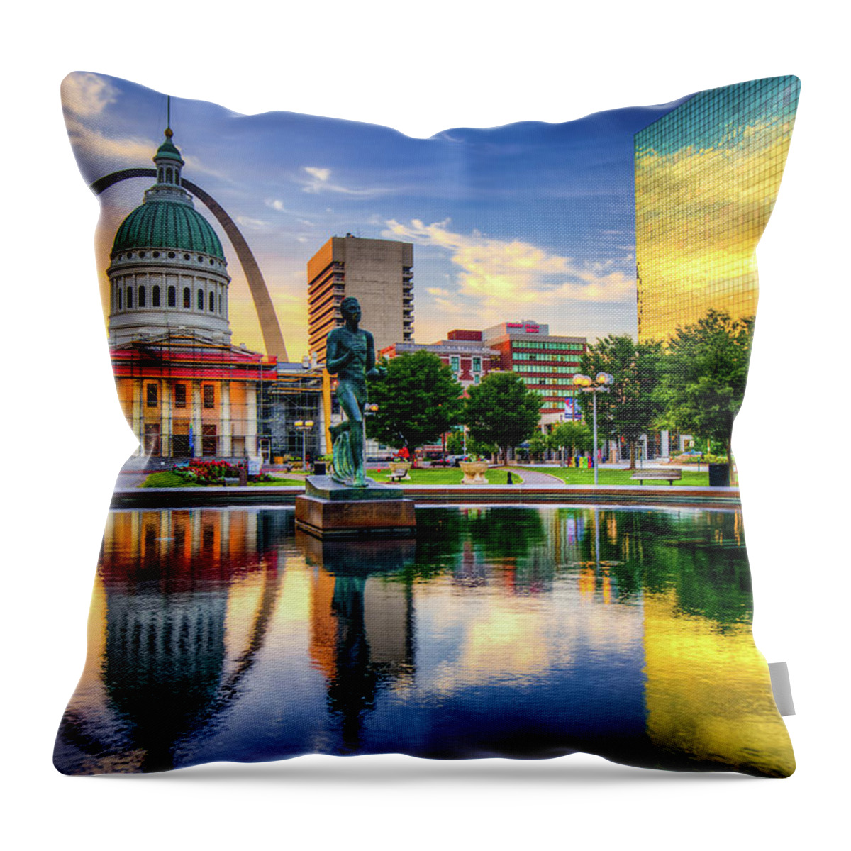 America Throw Pillow featuring the photograph Saint Louis Skyline and Vivid Reflections by Gregory Ballos