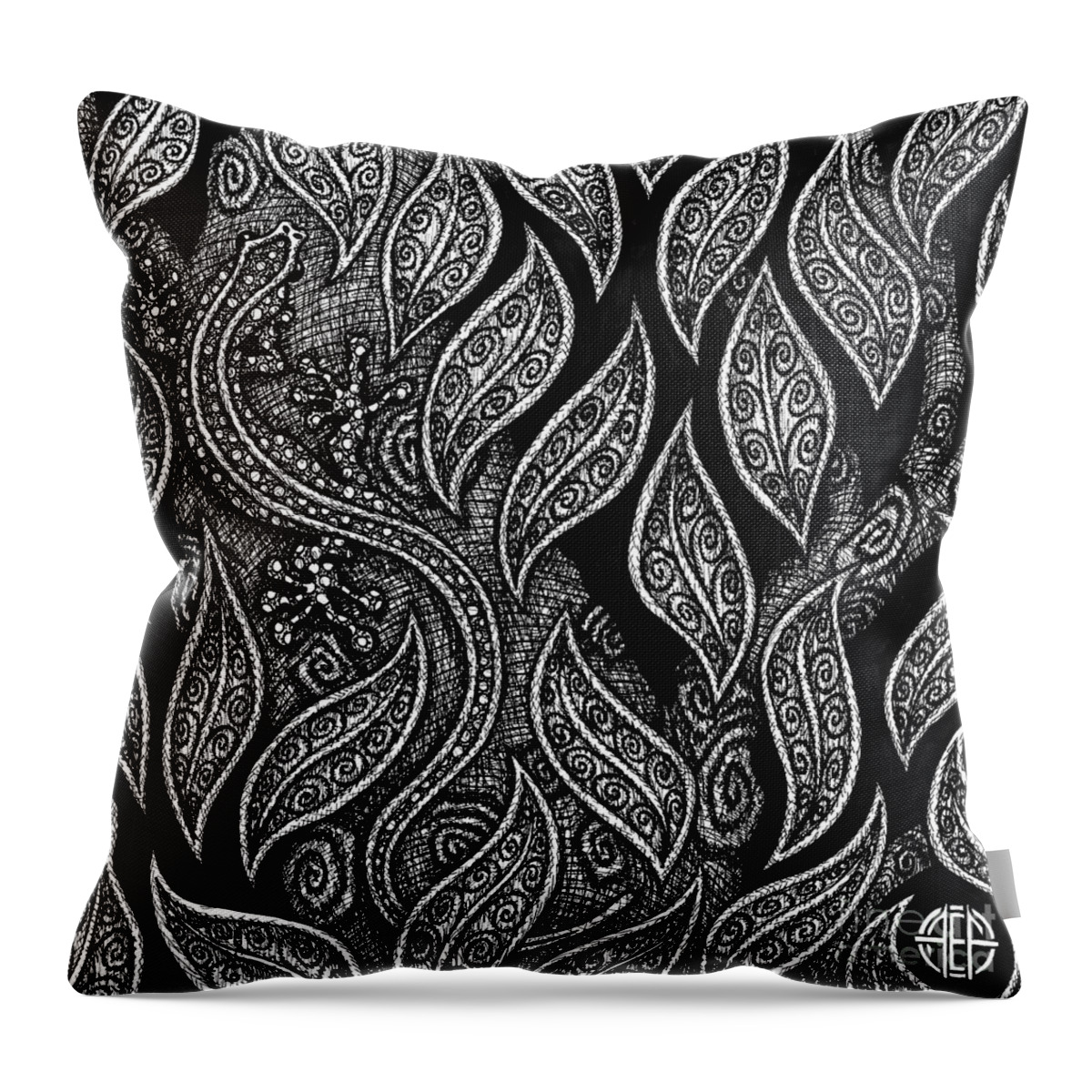 Salamander Throw Pillow featuring the drawing Salamander Botanical Ink 1 by Amy E Fraser